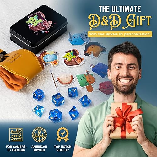 Miniatura 7 de DND - Juego de 7 dados poliédricos de resina de borde afilado para Calabozos y Dragones con bolsa de dados  bandeja y calcomanías (océano aberrante)