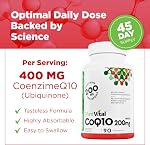 PlantVital Coenzyme Q10 - Fabriqué au Canada - 400mg (2 gélule par jour) - CoQ10 Supplément - Soutien à la santé cardiovasculaire - Capacité élevée - Aide à réduire la fréquence de la migraine - 45 Nombre de jours d ' approvisionnement - 90 Capsules