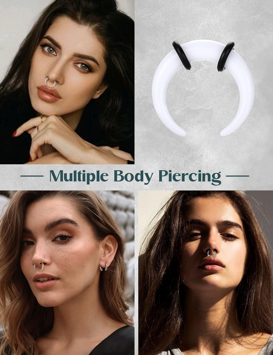 Sanfenly 14G-6G Septum Pincher Tapers Rings Acrylic Stainless Steel Internally Threaded Spike Horseshoe Barbells Septum Jewelry Set Nose Ear Cartilage Stretching Kit for Women Men
