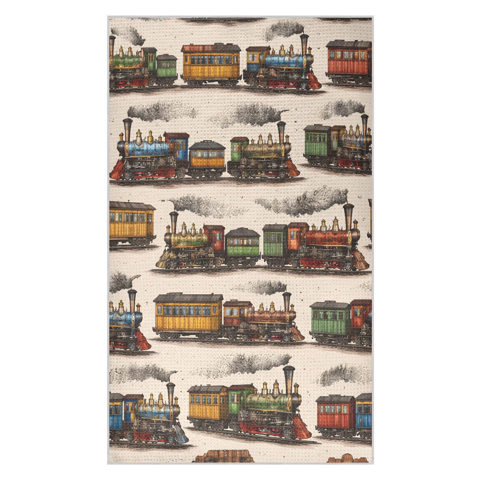 Lyeorm Vintage Trains Waffle Weave Kitchen Towels 18x30 Inch Soft Absorbent Microfiber Dish Cloths