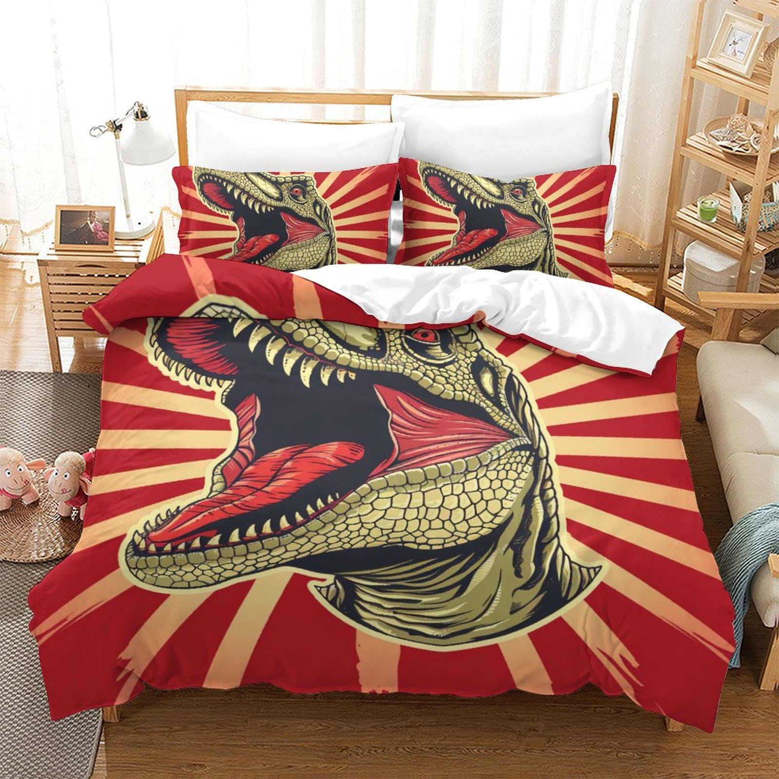 RJAVAGFZL Dinosaur 3D Printed Quilt Cover 3 Pieces Bedspread Soft Microfiber with Zipper Closure，Pillowcases for Teens And Adults Double（200x200cm）