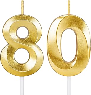 80th Birthday Candles for Cake,Gold Number Candles for Happy Birthday Cake Toppers,Birthday Decorations for Women Men Party Anniversary Wedding