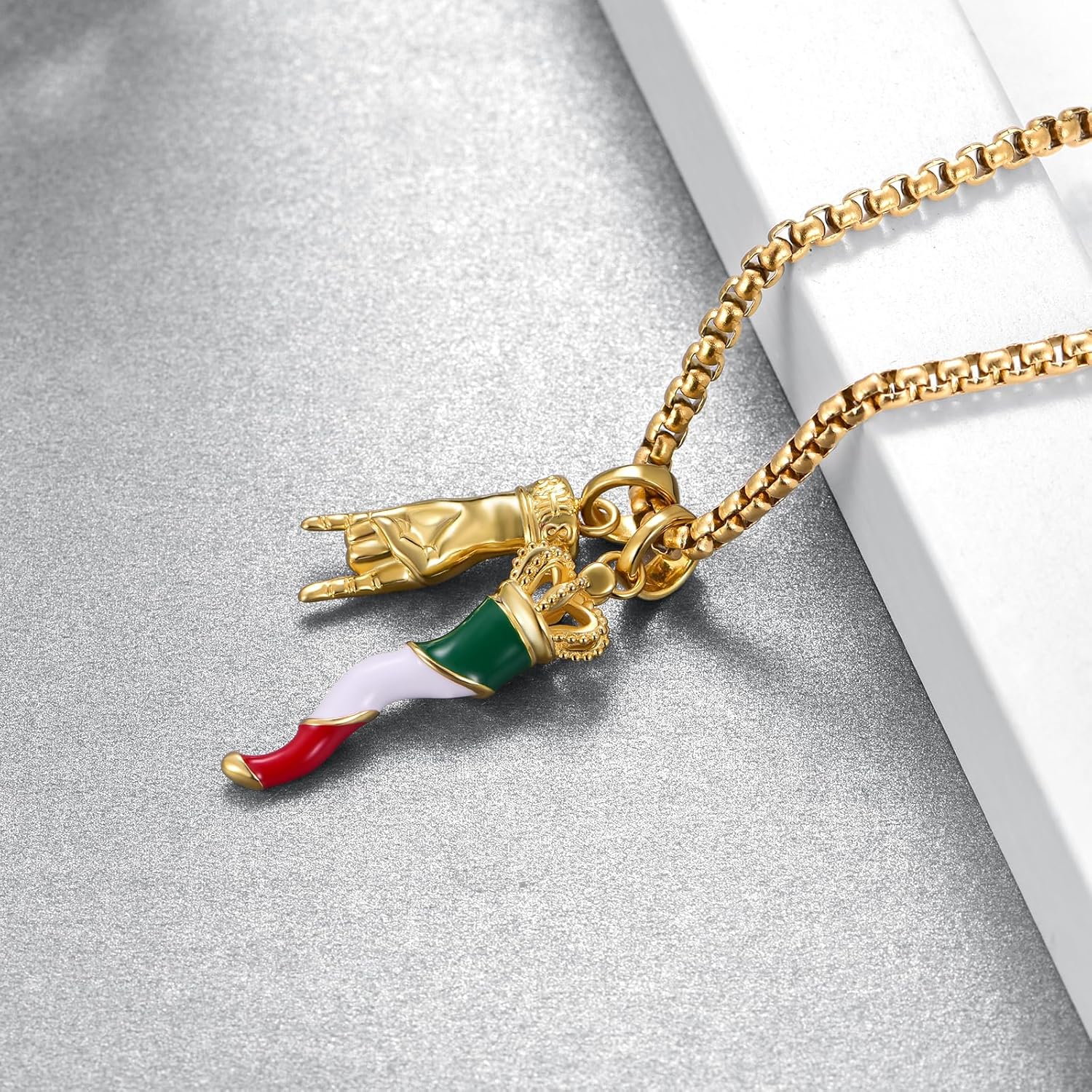 Gold Italian Horn Necklace 925 Sterling Silver Lucky Hand Italian Horn Necklace for Men Women Jewelry Gifts for Men Women - Image 3