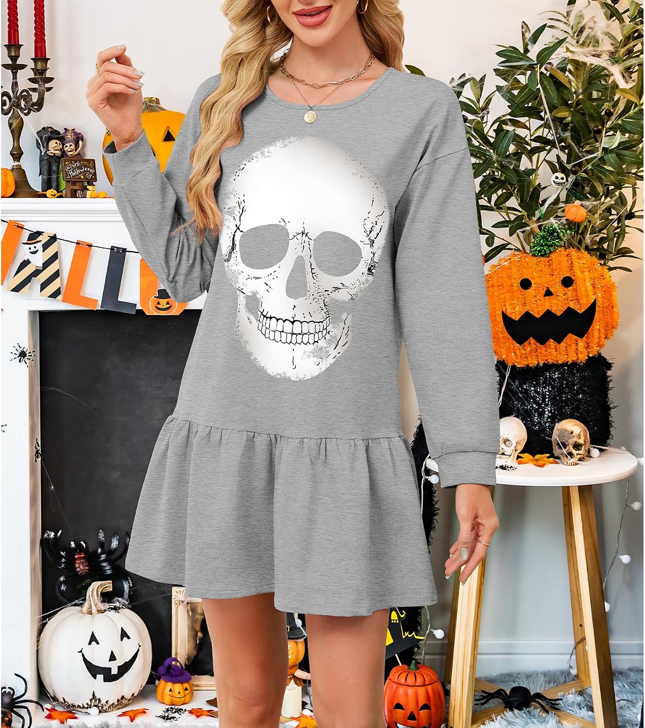 Zando Womens Sweatshirts Dress Loose Fit Casual Long Sleeve Shirts Crew Neck Top Dresses Halloween Costume