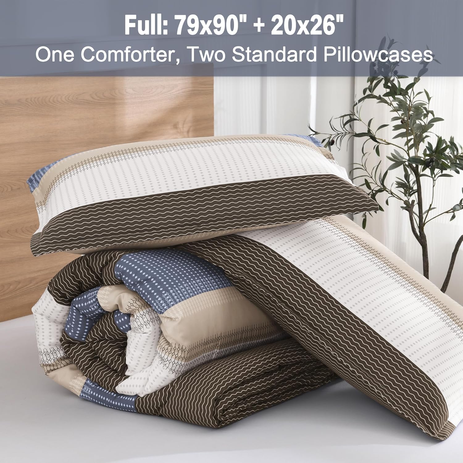 Litanika Full Comforter Set Blue Brown - 3 Pieces Lightweight Fluffy Bedding Comforter Sets, All Season Down Alternative Comforter (1 Comforter, 2 Pillowcases) - Image 7