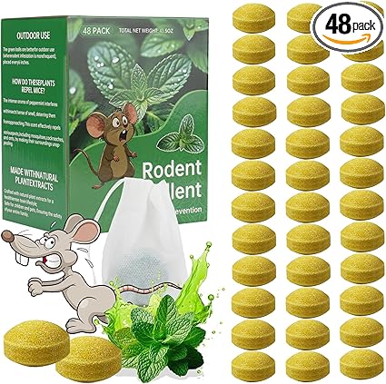Mouse Rodent Repellent, 48 Pack Peppermint Lemon Oil Mice Repellent for Squirrel Rats Spider Pests, Natural Deterrent for Kitchen, Warehouse, Car, Indoor, Outdoor, Safe for Pets & Family