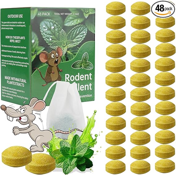 Mouse Rodent Repellent, 48 Pack Peppermint Lemon Oil Mice Repellent for Squirrel Rats Spider Pests, Natural Deterrent for Kitchen, Warehouse, Car, Indoor, Outdoor, Safe for Pets & Family