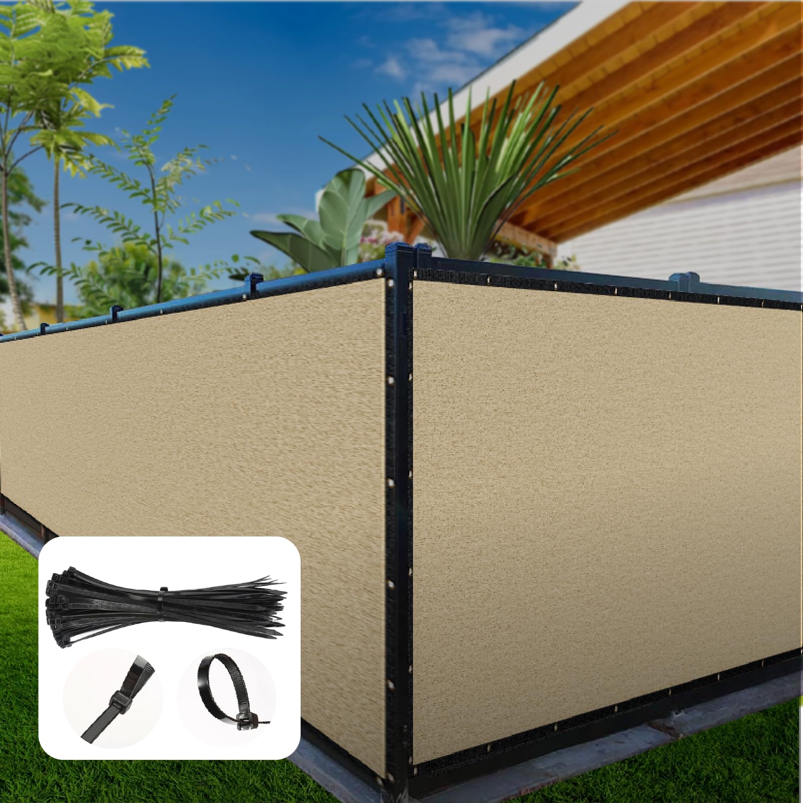 SUNNY MOOD 4' X 50' Beige Valla Pantalla Parabrisas Grado Comercial Puré Material UV Bloque