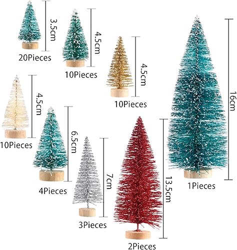 Miniatura 9 de SATINIOR 60 piezas de mini árbol de Navidad artificiales de sisal árboles de nieve, cepillo para botellas, árboles de Navidad, adornos de pinos