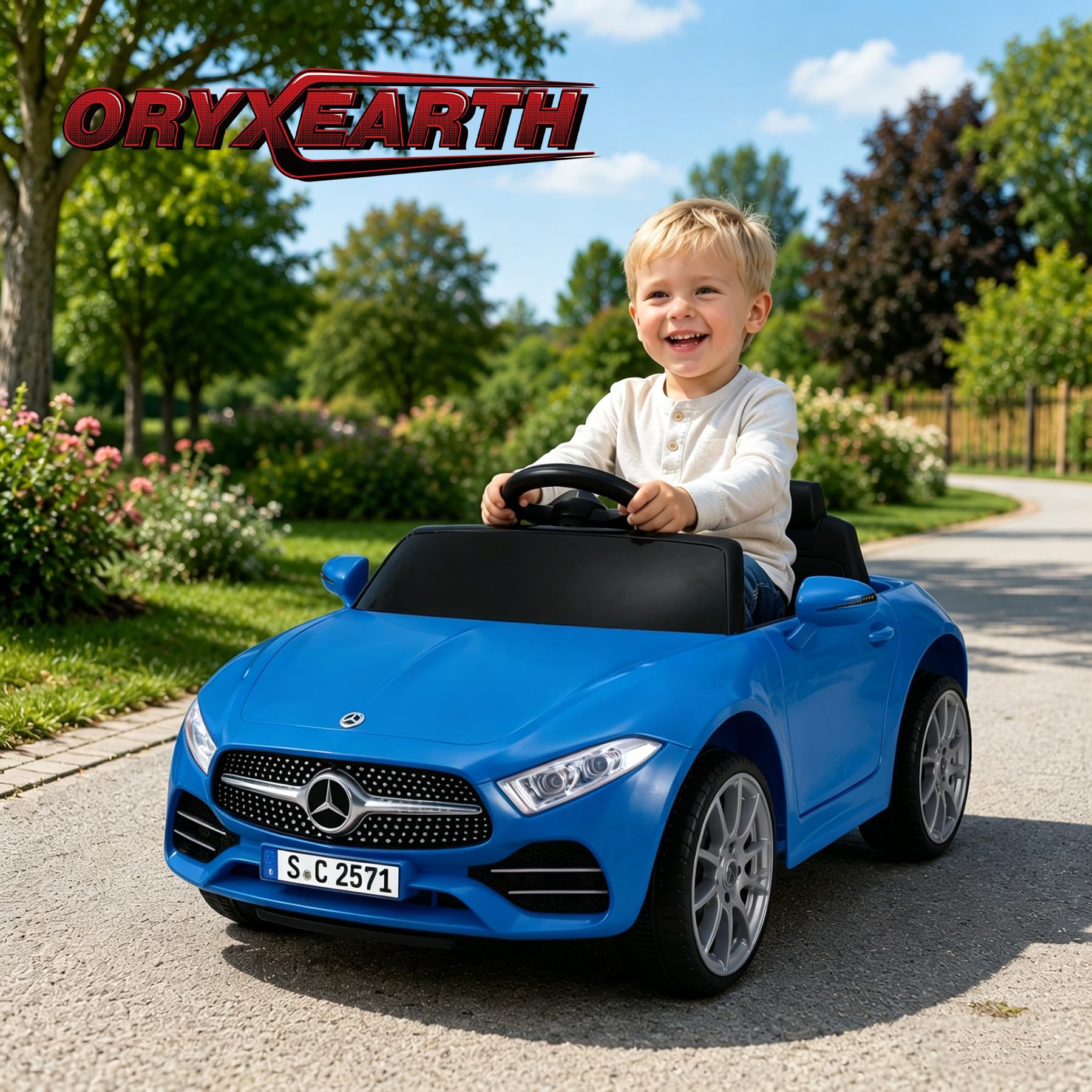ORYXEARTH Auto elettrica per bambini, 6 V, con telecomando da 2,4 G, clacson, musica Bluetooth, USB e batteria al piombo-acido AGM, motori da 25 W, 2-5 km/h, per bambini da 3 a 6 anni, blu