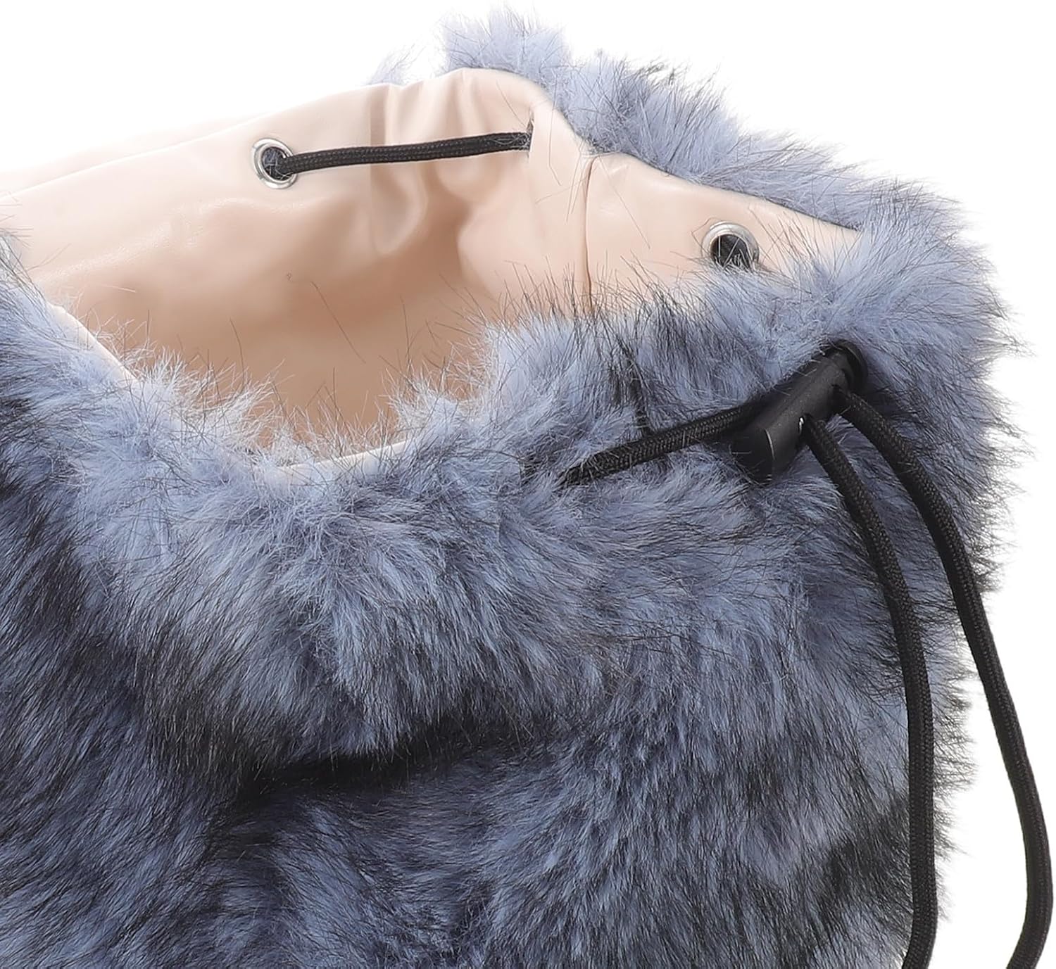 Women Faux Fur Drawstring Backpack with Flap Top Blue