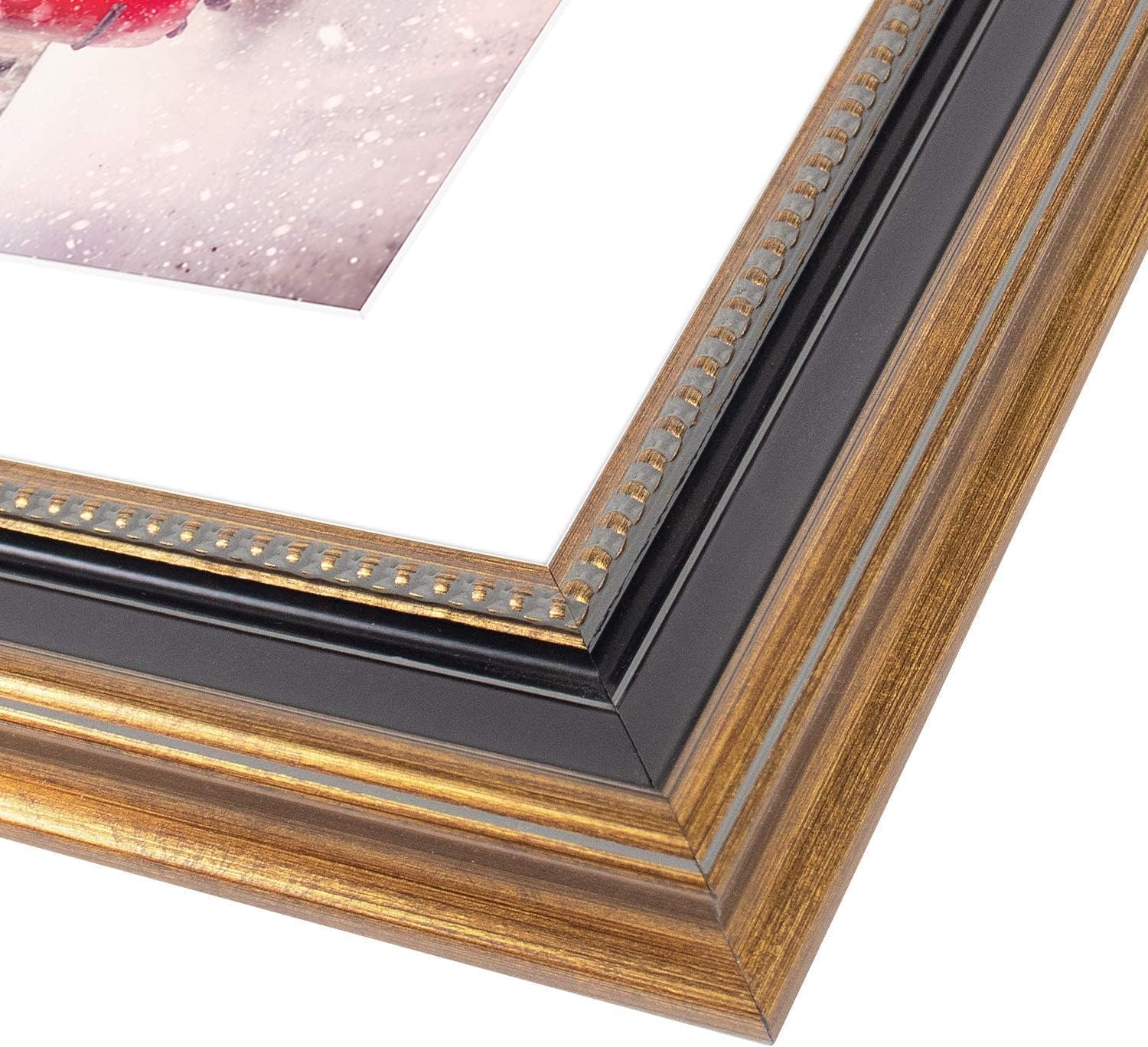 Space Art Deco, 16x20 Picture Frame with Mat for 11x14 Photo or Display 16x20 Prints Without Mat, Shatter Resistant Glass Wall Mounting (Color Ornate Gold/Black) - Image 6