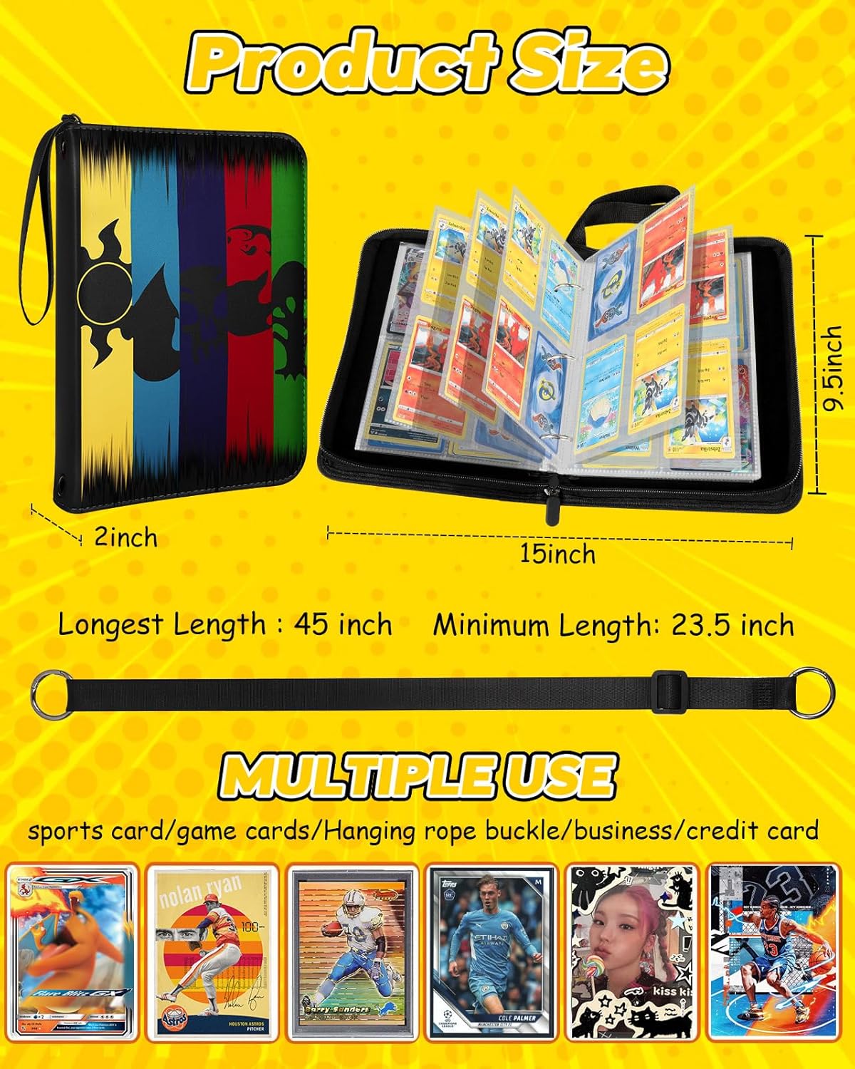 Card Binder 4-Pocket, 440 Pockets Card Holder Album Trading Game Cards Collection Binders for Teens Kids Boys Case Book with Sleeves Large Zipper Book Folder Collector with Shoulder Strap,5