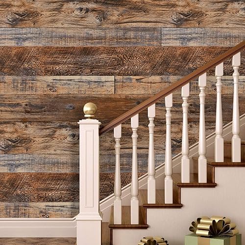 Miniatura 3 de WENMER Papel tapiz autoadhesivo de madera marrón de 23.6 x 394 pulgadas, papel tapiz autoadhesivo de tablones de madera para gabinetes, encimeras,
