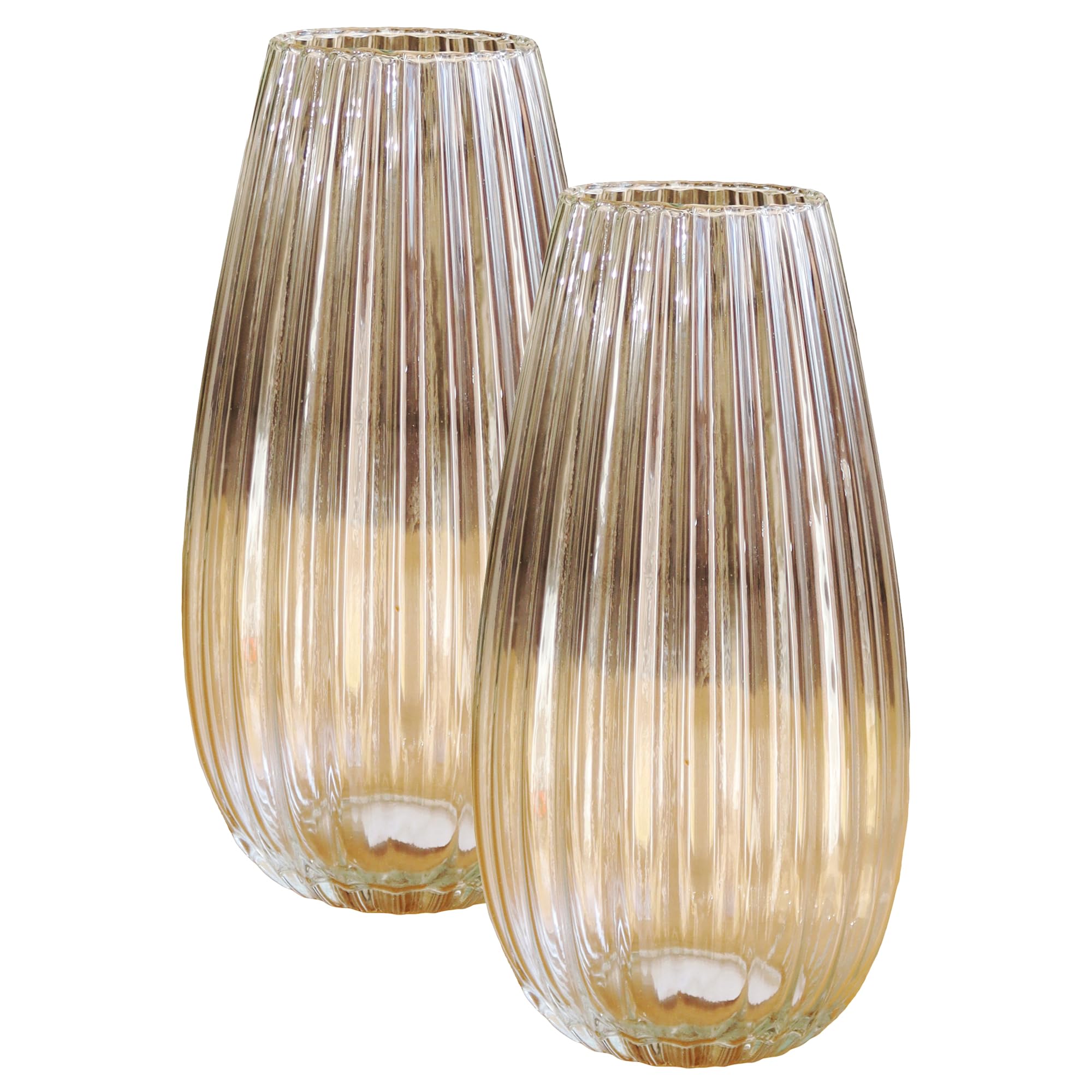 Tall Clear Recycled Glass Vase 14x30x14cm Ribbed Flower Arrangement Table Centrepiece Decor (2)