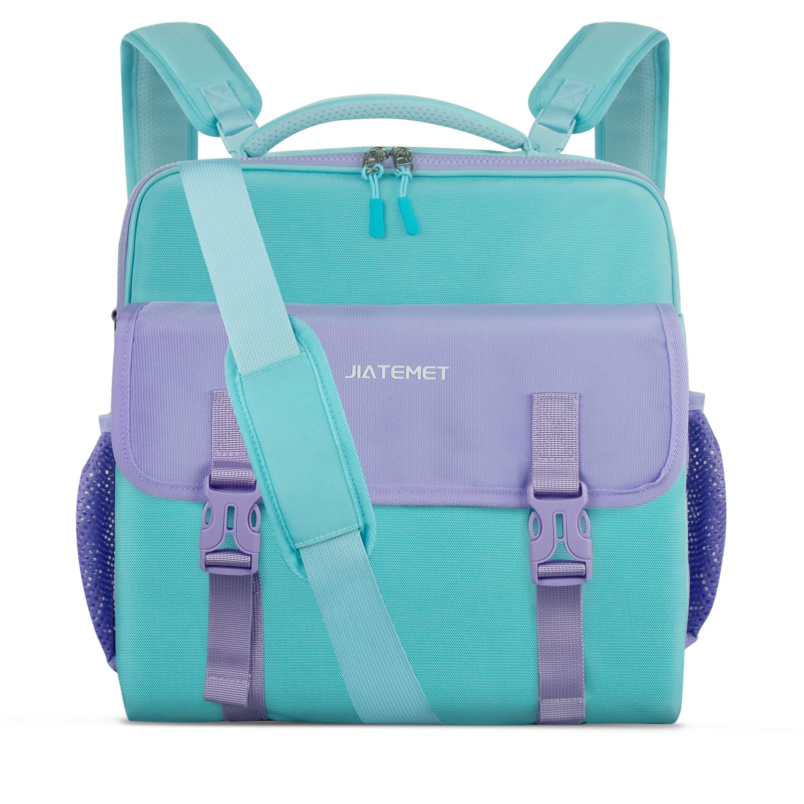 JIATEMET 3 Ring Zipper Binder Bag for 700+ Sheets Capacity Detachable Backpack Straps & Shoulder 14 Inch Laptop for School and Office (Light Blue)