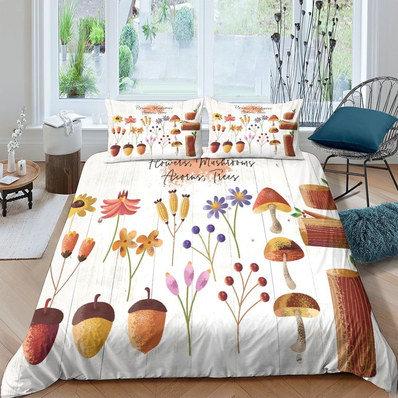 Ctjqhvkz Style-10 3D Printed Autumn Leaves Fitted Sheet Microfiber Soft Floral Mushroom Mattress Cover For Bedroom Guest Room Decor Single（135X200cm）