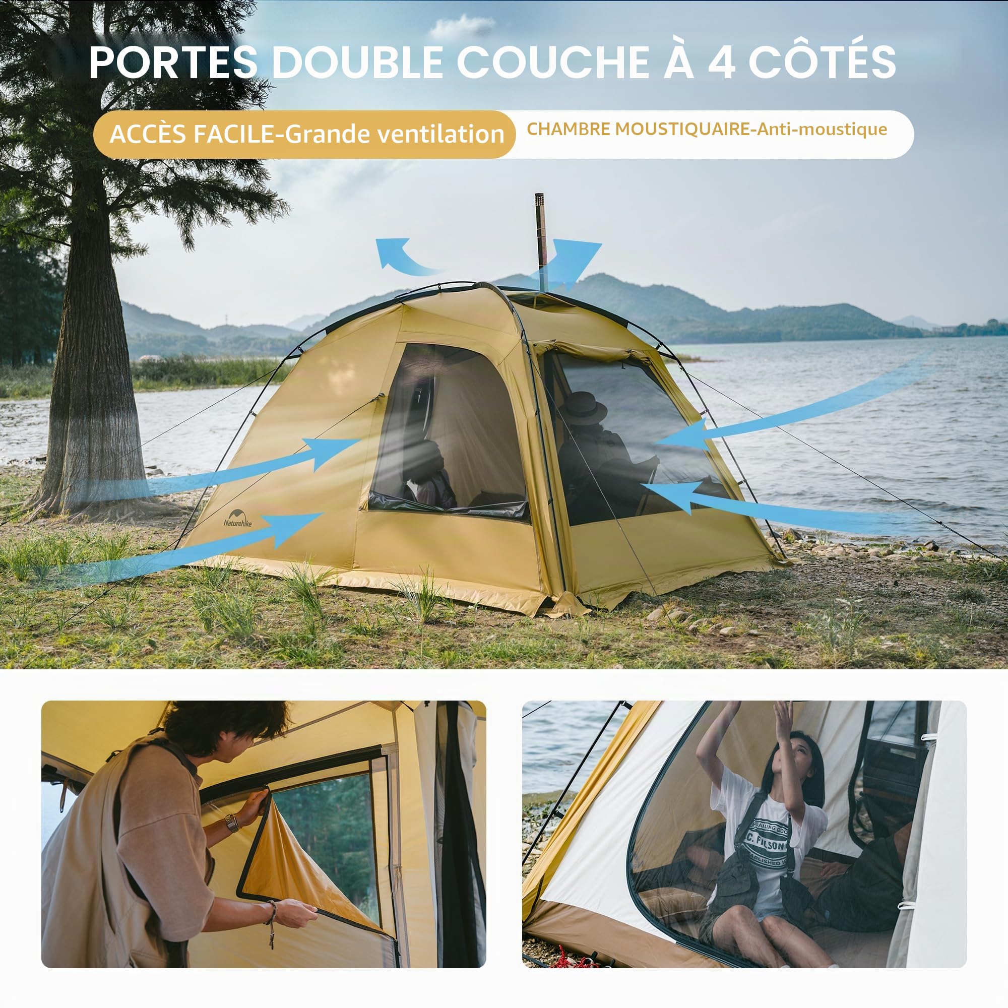 Naturehike Tente Bivouac 2-4 & 3-6 Personne Place Tente de Camping Tente d'auvent étanche pour la Maison, adaptée aux Voyages en Voiture, à la randonnée et au Camping