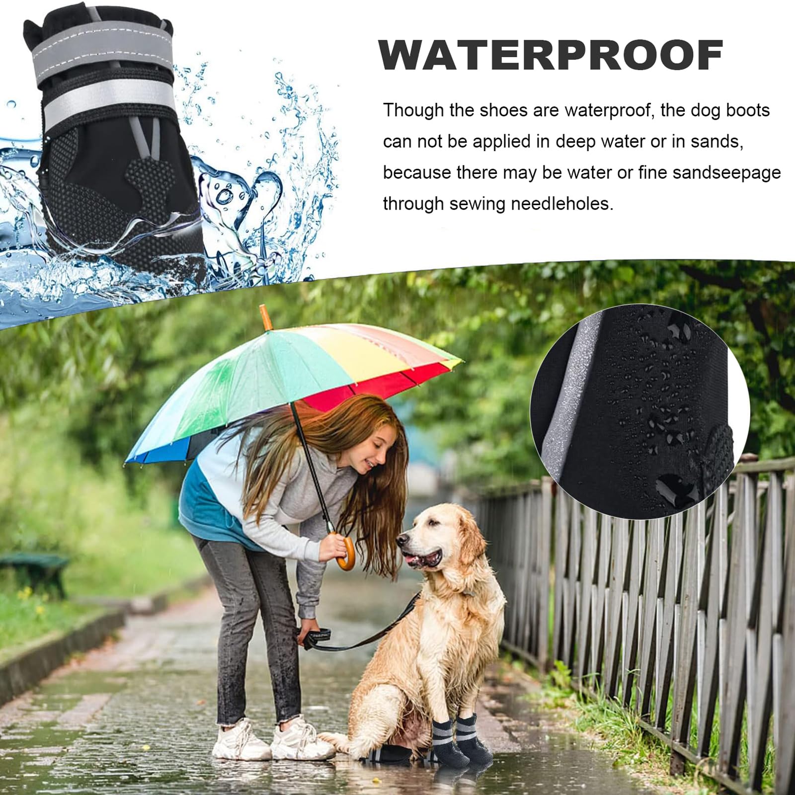 Scarpe per Cani, Set di 4 Stivali per Cani Impermeabile, Scarpe Cane con Cinturini Riflettenti e Suola Antiscivolo per Protezione Le Zampe per Cani (Nero, XL)