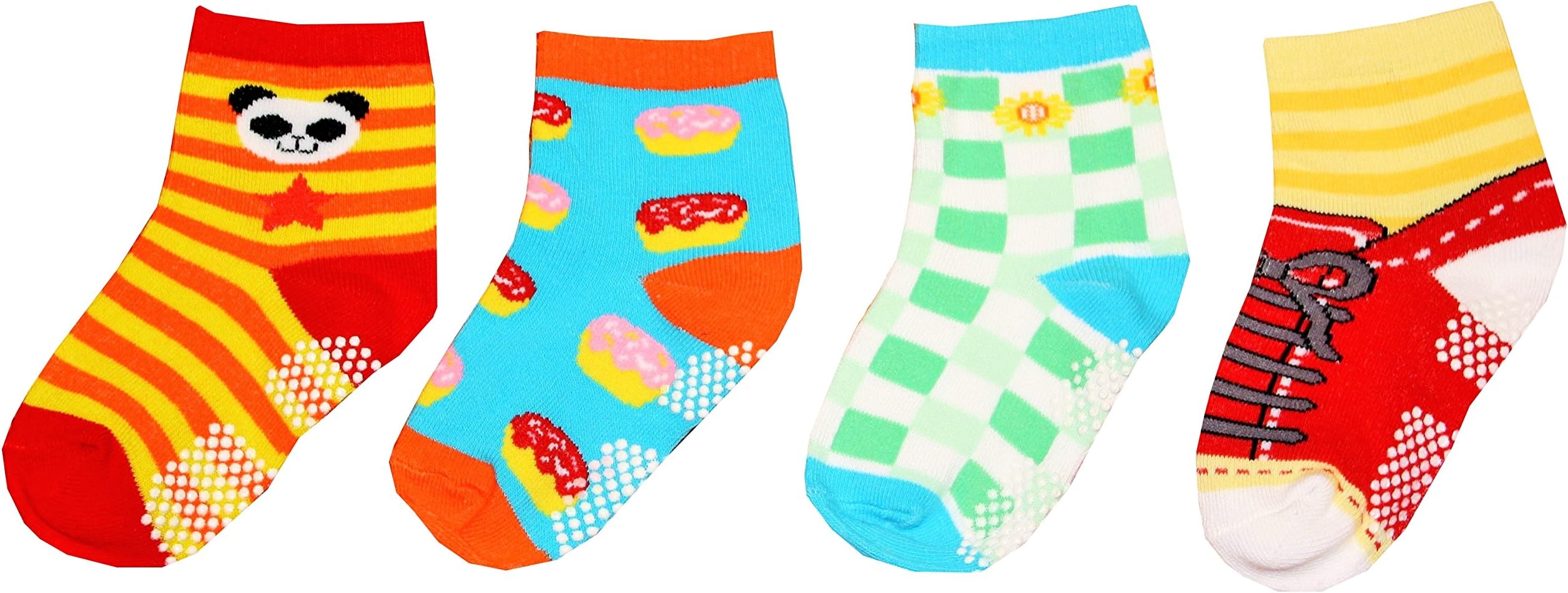 Baby Toddler Kids 4-Pack non-skid non-slip Socks, 1-2 year
