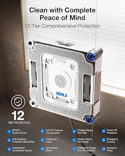 ECOVACS WINBOT W3 Omni Robot Nettoyeur de vitres avec Station de Lavage Automatique et Station Multifonction, Aspiration 8000 Pa, Nettoyage Intelligent avec pulvérisateur d'eau à Triple buse - 8