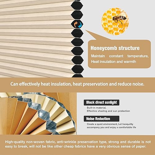Miniatura 7 de Persianas celulares de filtrado de luz, sin cordón, con panal para ventanas, persianas con aislamiento térmico para puerta del hogar, oficina, gris