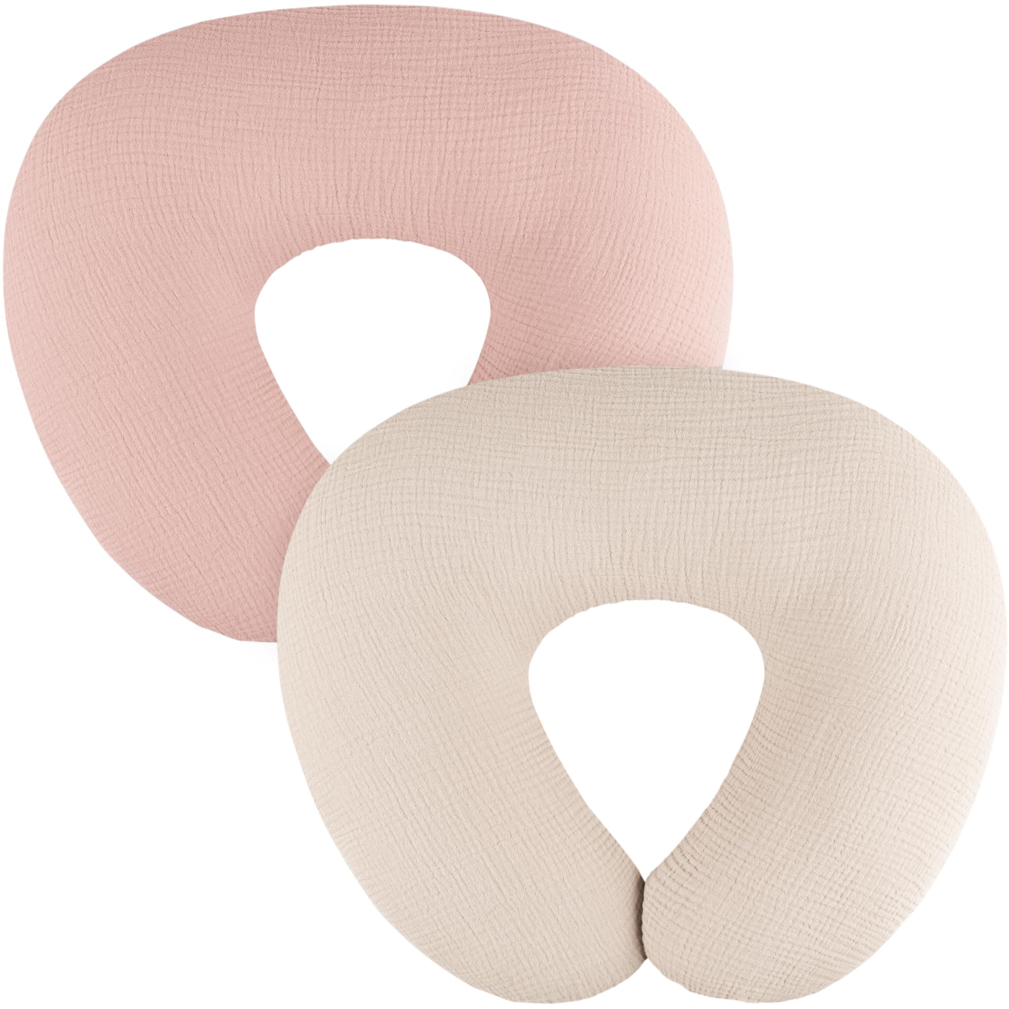 MairMore 2-Pack Muslin Nursing Pillow Covers, Breathable 100% Cotton Breastfeeding Pillow Slipcovers for Standard Nursing Pillows, Soft Covers for