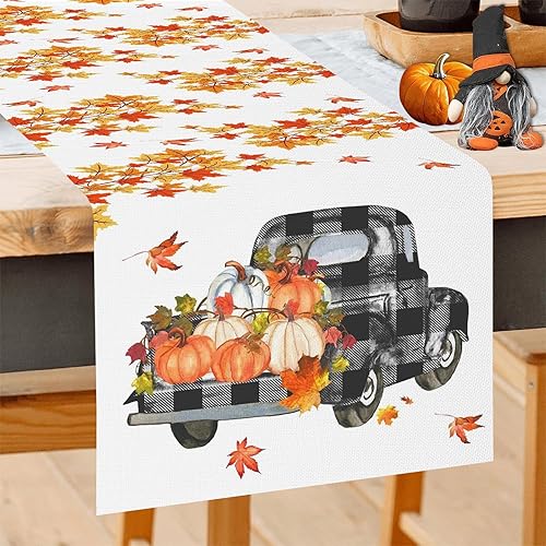 Miniatura 8 de Gnomos de otoño, calabazas, hojas de arce, camino de mesa de otoño, temporada de Acción de Gracias, cocina, decoración de mesa de comedor para