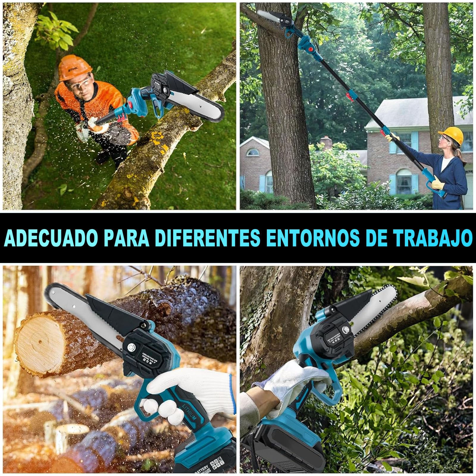 Sierra de pértiga inalámbrica de 36 V y 6 pulgadas, tijeras de podar 3 en 1, 2 baterías de 3.0 Ah con extensión de 2 m para podar árboles