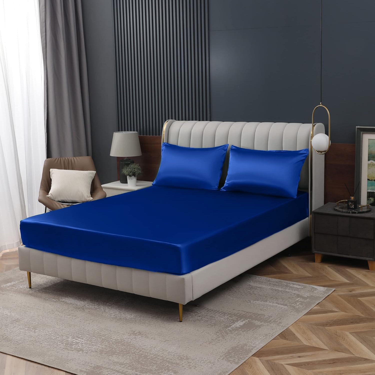 Homiest Royal Blue Satin Fitted Sheet Full Size Fitted Bed