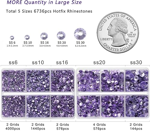 Miniatura 112 de 6736 diamantes de imitación termoadhesivos con parte trasera plana, diamantes de imitación rosa intenso para manualidades, ropa mezclados en 5 Rosa