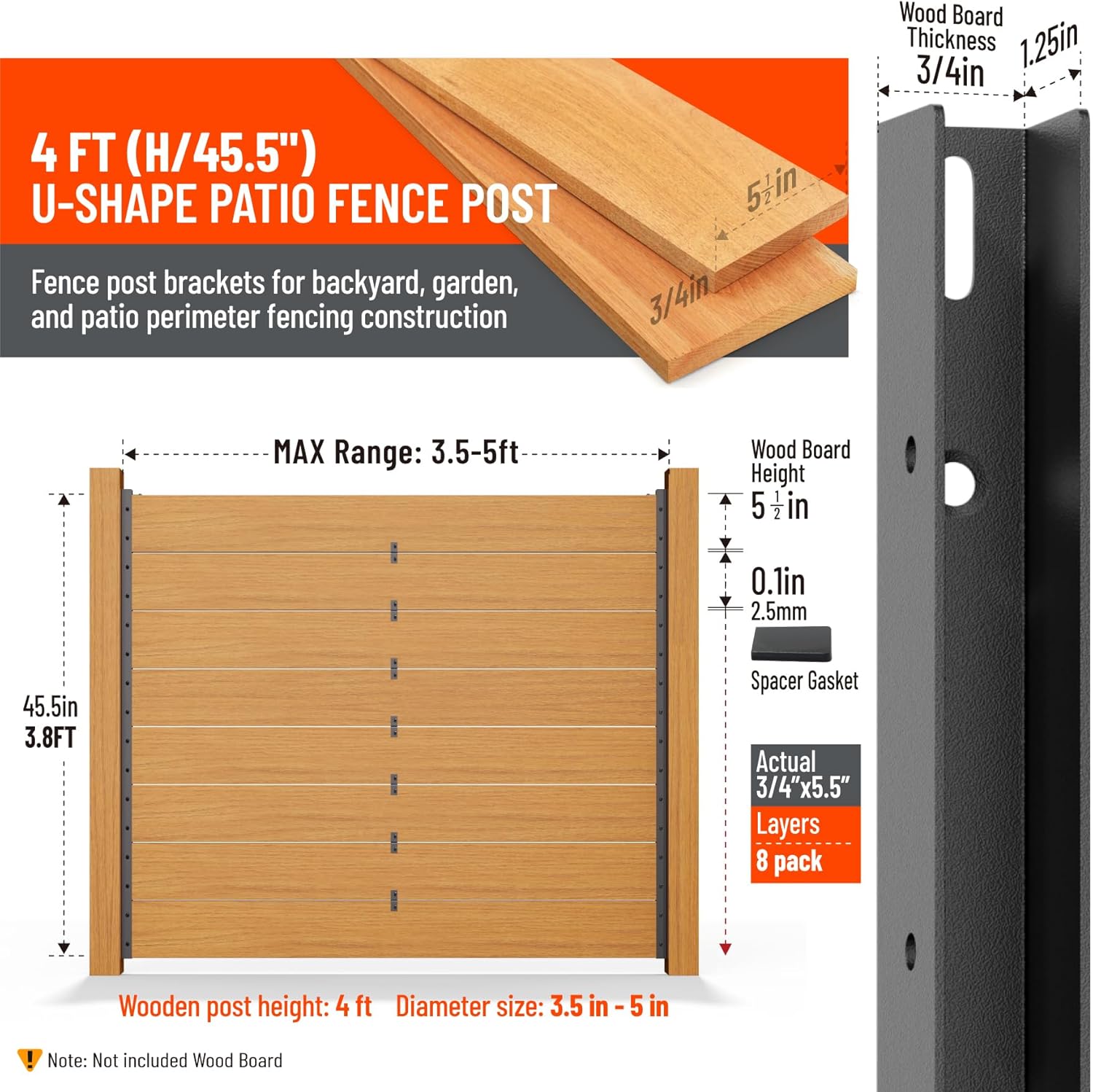 8Pack 4FT Metal Backyard Privacy Fence Panels Post Black