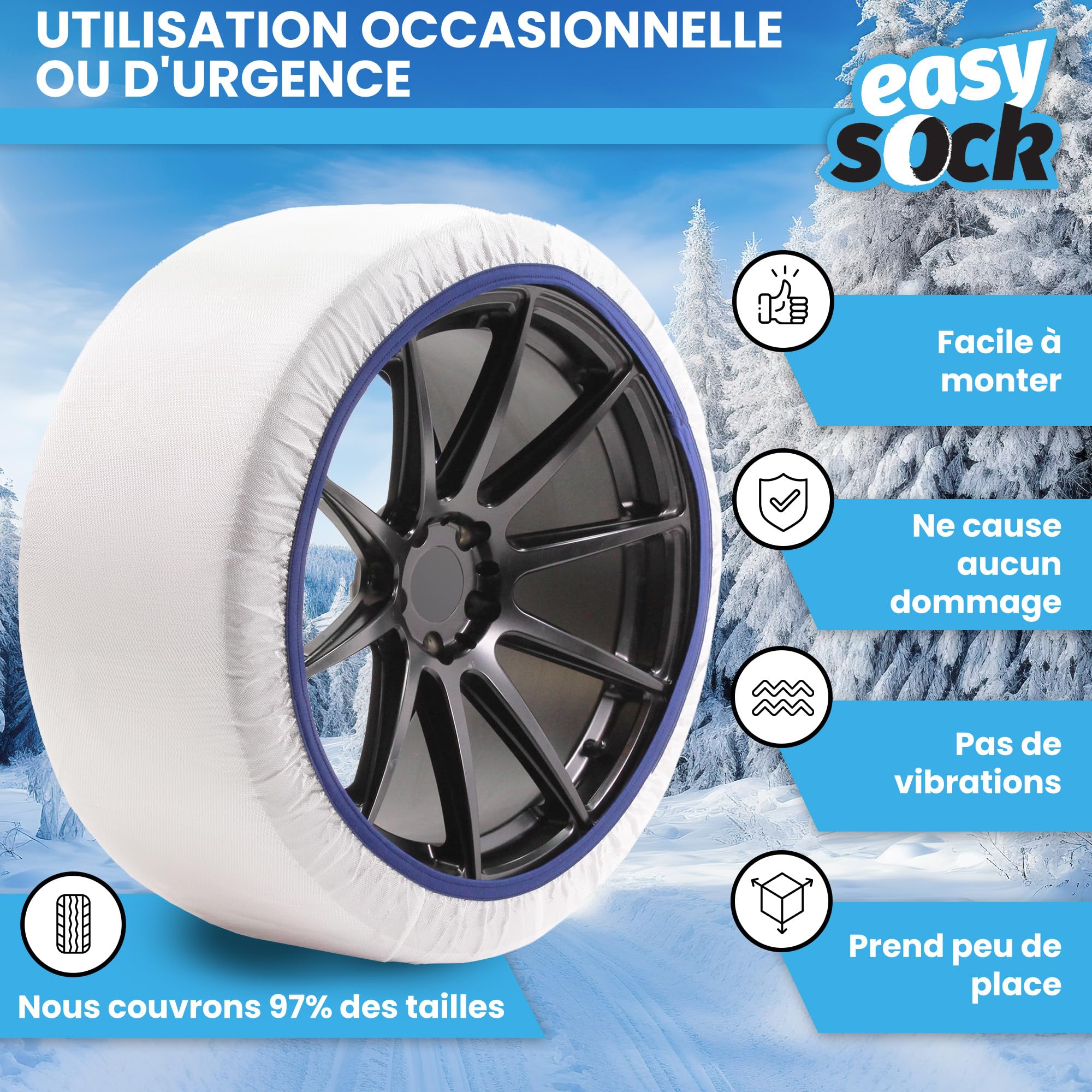 EASYSOCKS.M Chaîne Neige Textile, Taille M