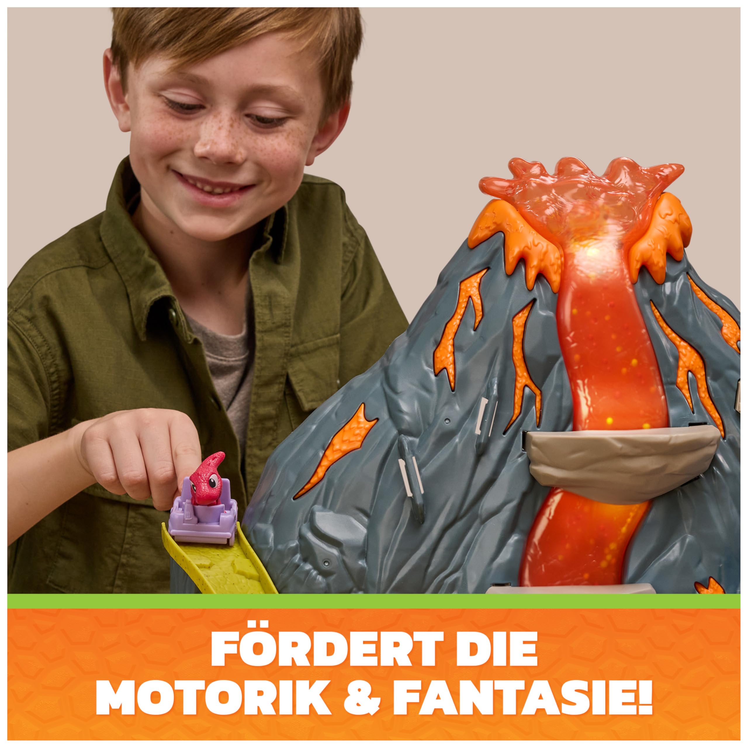 PAW PATROL: Der Dino Film Super-Lava-Blast Vulkan-Spielset, ab 3 Jahren | 360° bespielbar | Marshall- & Rhabarber-Figur | Licht & Sound | Multisensorisches Spiel | Vulkan-Ausbruch-Simulation