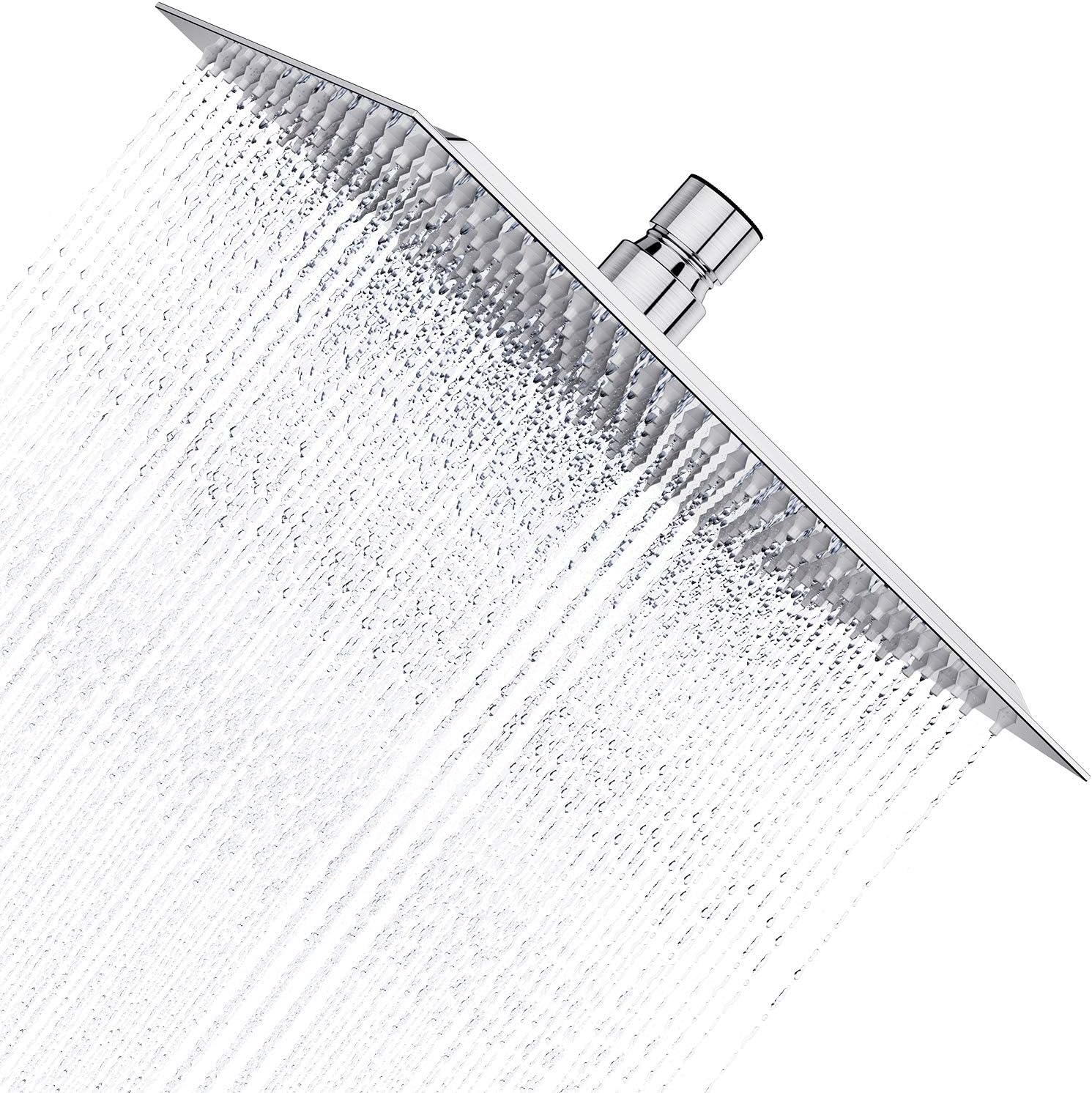 Square Rain Shower Head 304 Stainless Steel Ultra Thin Powerful High Pressure Top Spray Bathroom Rainfall Showerhead (Brushed Nickel) (12 Inch,196 Jets)