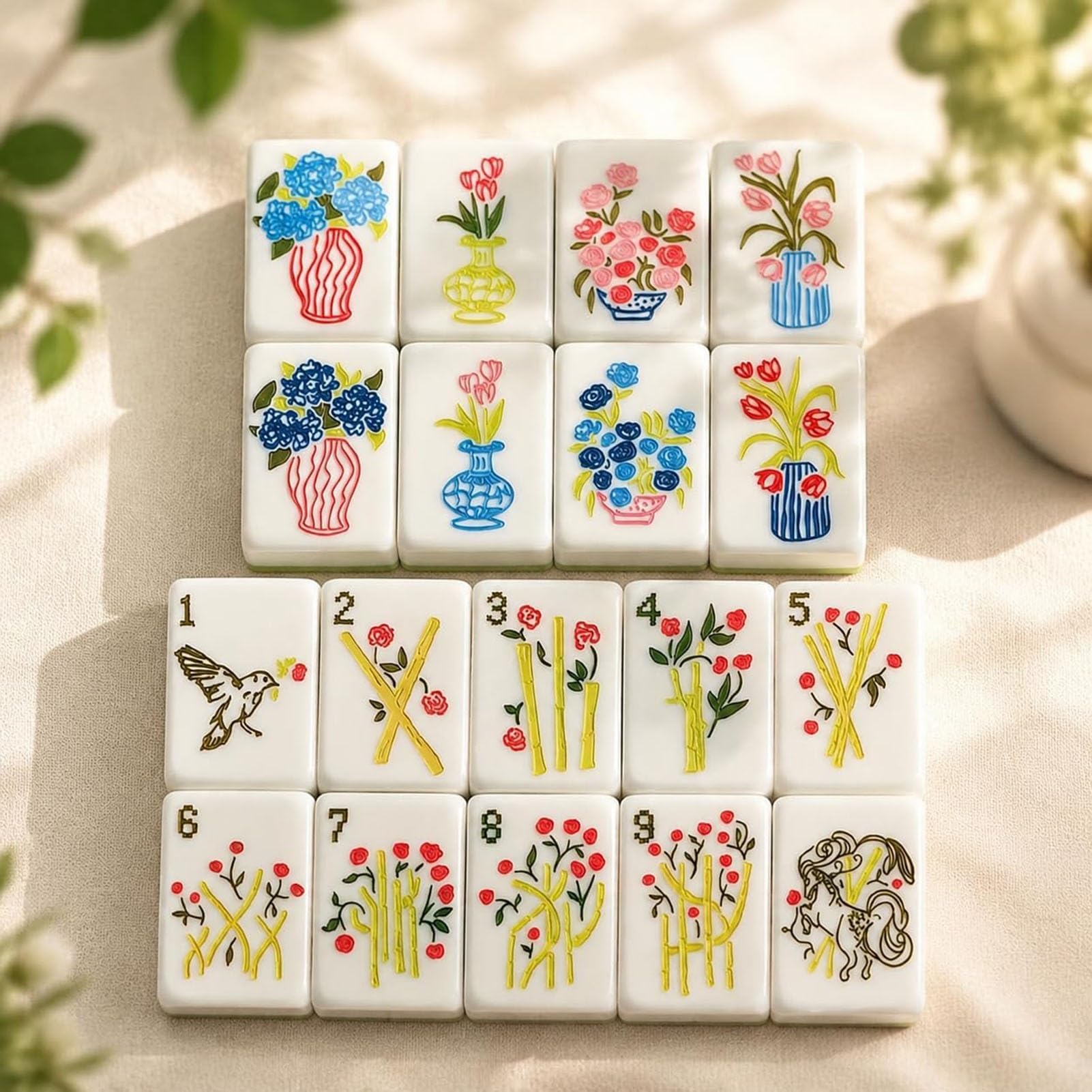 Set Mahjong Americano A Righe, Con Fiocco E Decorazioni Floreali | 160 Tessere In Acrilico A 3 Strati Incise, Gioco Mahjong Portatile Viaggio, Regalo Per Gli Amanti Mahjong E Gli Amici