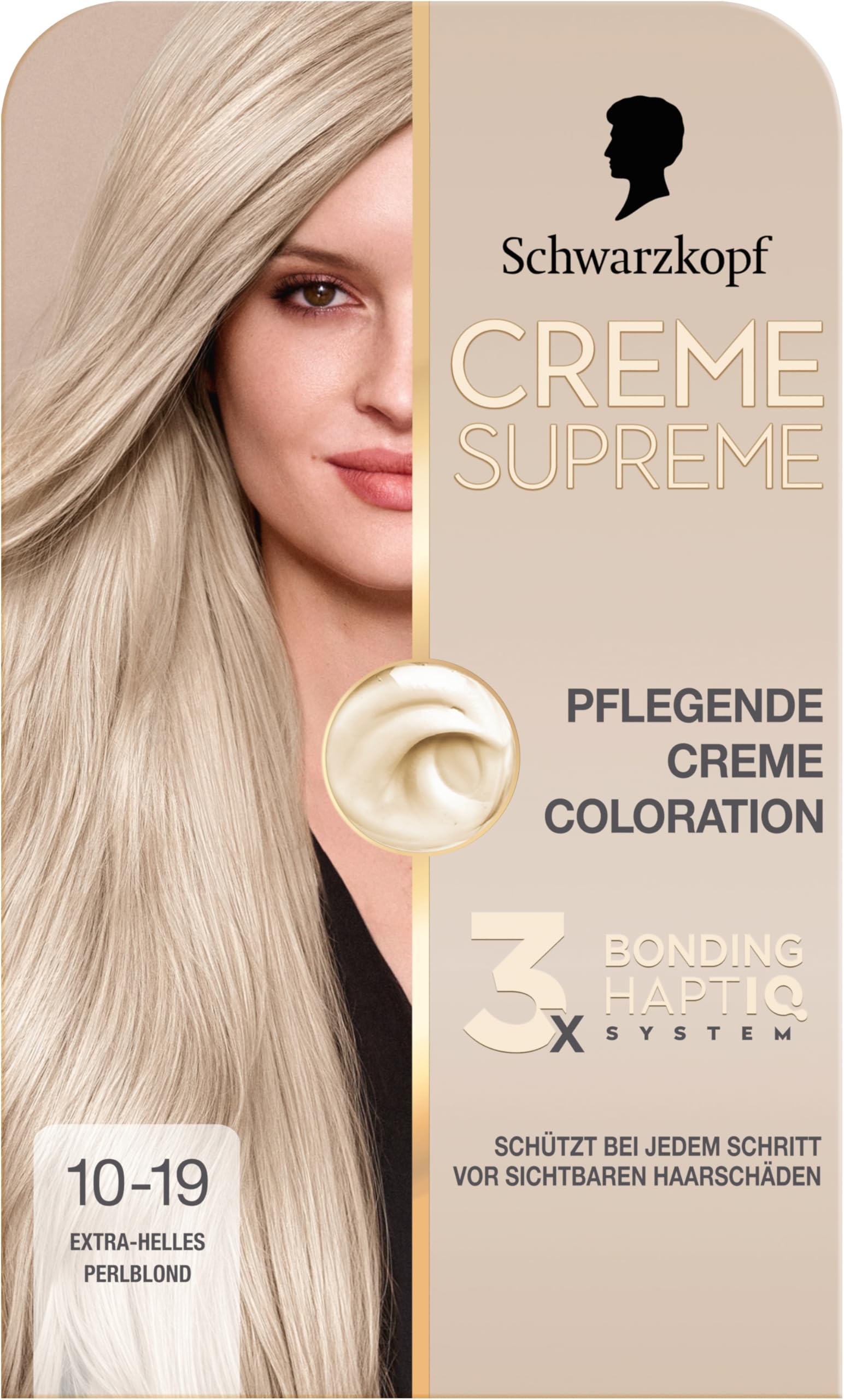 Schwarzkopf Creme Supreme Coloration 10-19 Extra-Helles Perlblond (4x182 ml), dauerhafte Haarfarbe mit Serum und Haar-Maske schützt vor sichtbaren Haarschäden, für 100% Grauabdeckung