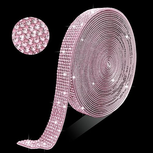 Tiras autoadhesivas de diamantes de imitación de cristal rosa, cinta de diamantes de imitación para manualidades con diamantes de imitación de 0.079