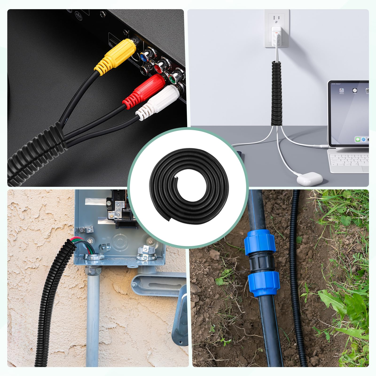 Tubo Corrugato Scanalato Flessibile Guaina per Cavi Elettrici Corrugato per Automobile, Giardino e Interrato (13mm×3m, Nero)