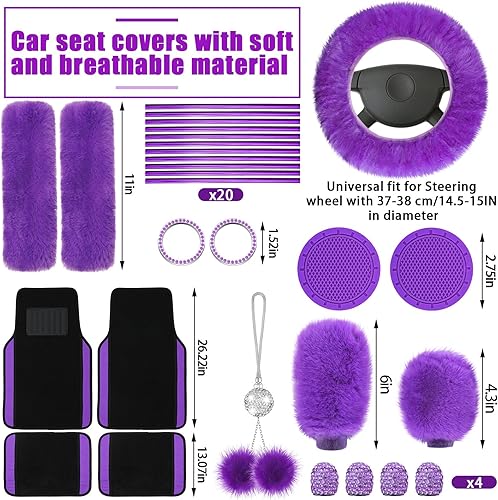 Miniatura 5 de Woanger Juego completo de 47 fundas de asiento de automóvil para mujer, incluye asiento delantero y trasero, funda esponjosa para volante, cinturón
