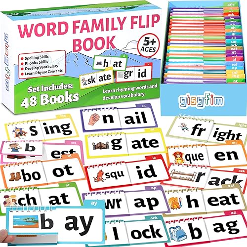 gisgfim Libro de construcción familiar de 48 palabras, lectura y rima, libro de actividades, vocabulario ABC, tarjetas de vocabulario, vista de