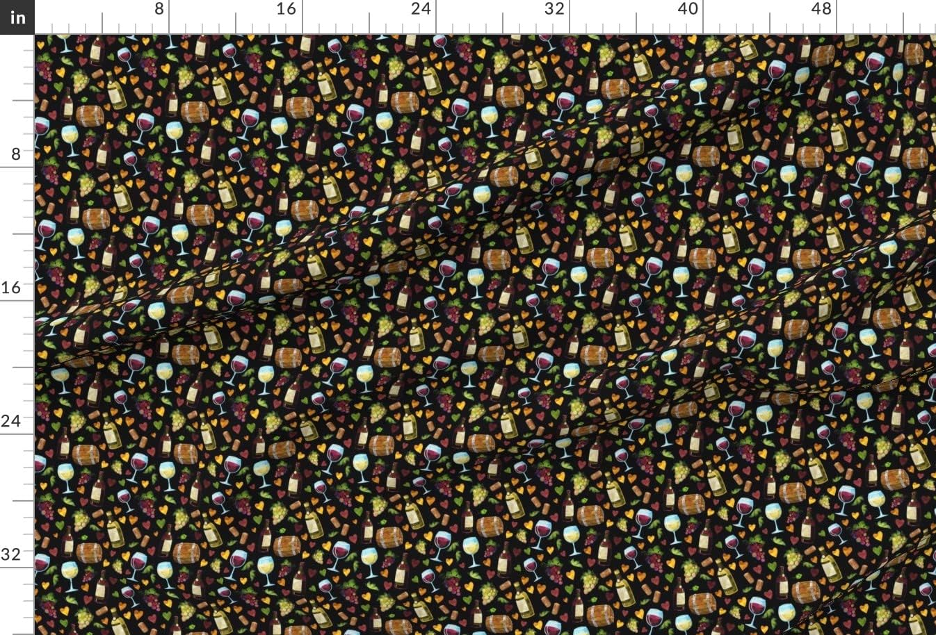 Spoonflower Fabric - Black Small Vines Retro Hearts Quilt Wine Glasses Printed on Minky Fabric by The Yard - Sewing Baby Blankets Quilt Backing Plush