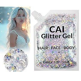 Face, Body & Hair Glitter Gel - Halloween Glitter for Kids and Women - 3 Oz Cosmetic-Grade Gel w/Moon & Stars for Festivals & Halloween Party, Easy Apply & Wash Off - Silver/Pink 2Pack