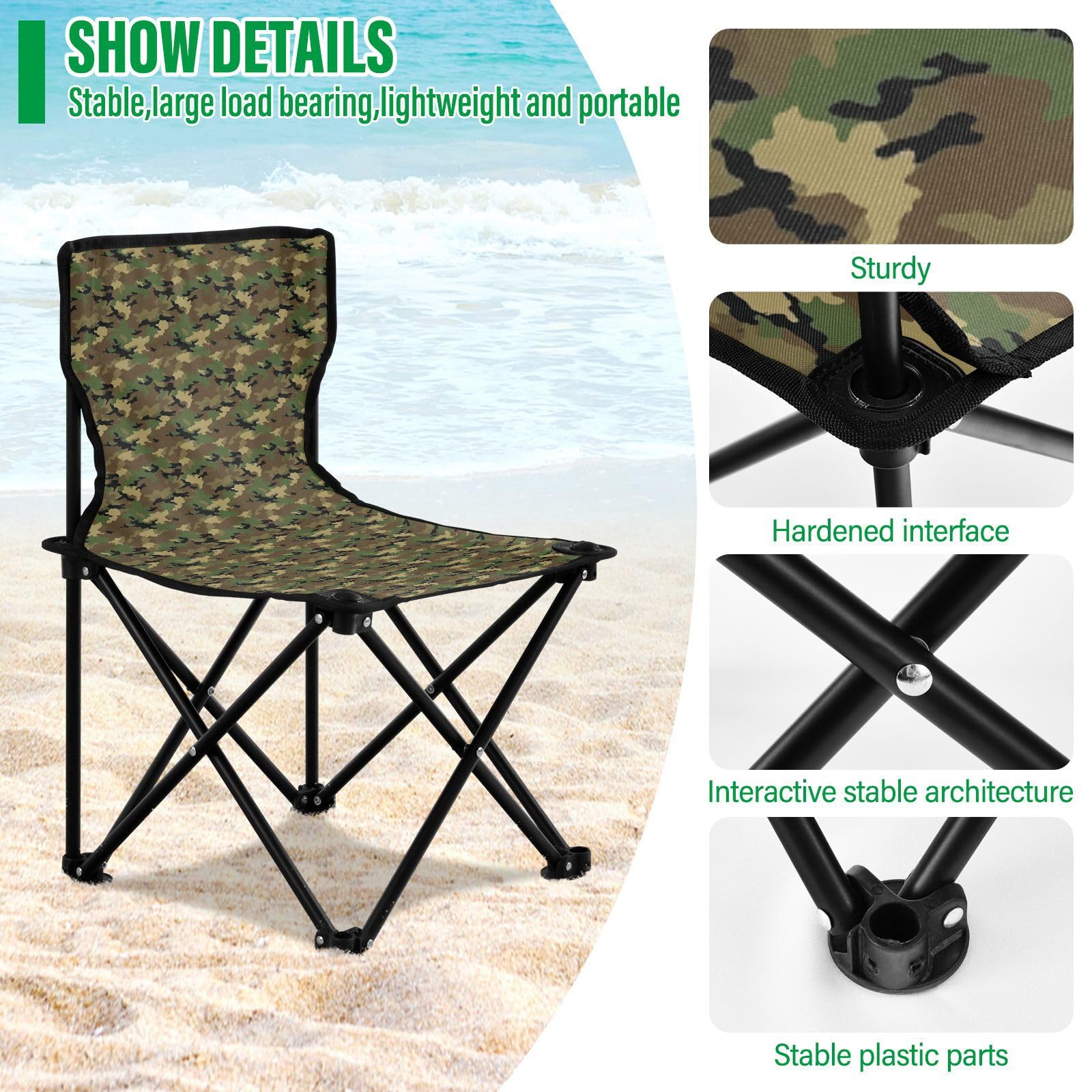 FRODOTGV Army Forestland składane krzesło kempingowe lekkie przenośne krzesła plażowe do podróży z torbą do przenoszenia przenośne krzesło do czekania w kolejce do łowienia pod lodem wędkarstwo