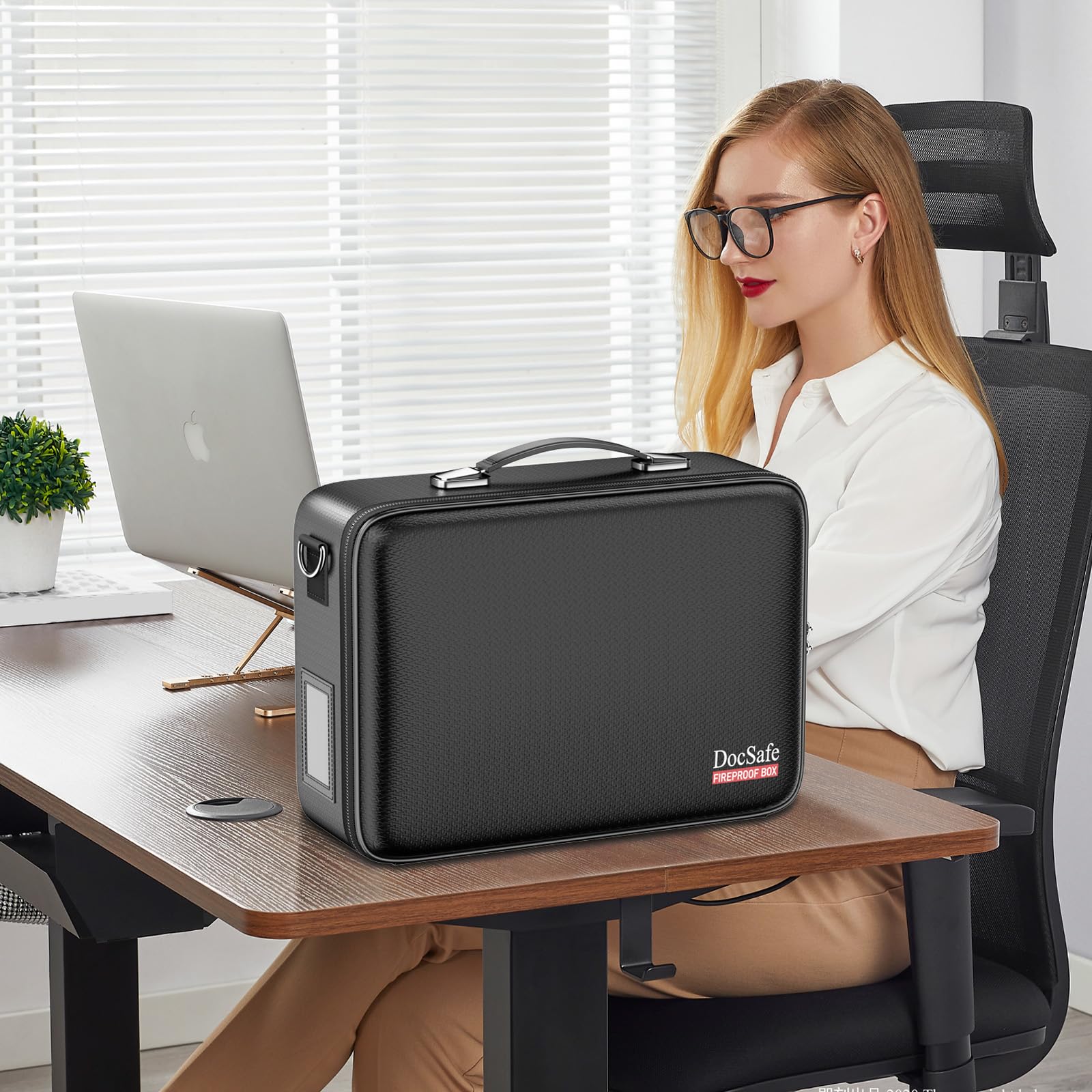 DocSafe Scatola portadocumenti ignifuga con serratura e tracolla, custodia rigida organizer con cartella a fisarmonica, multi-strato, portatile, per casa, ufficio, viaggi, archiviazione sicura per
