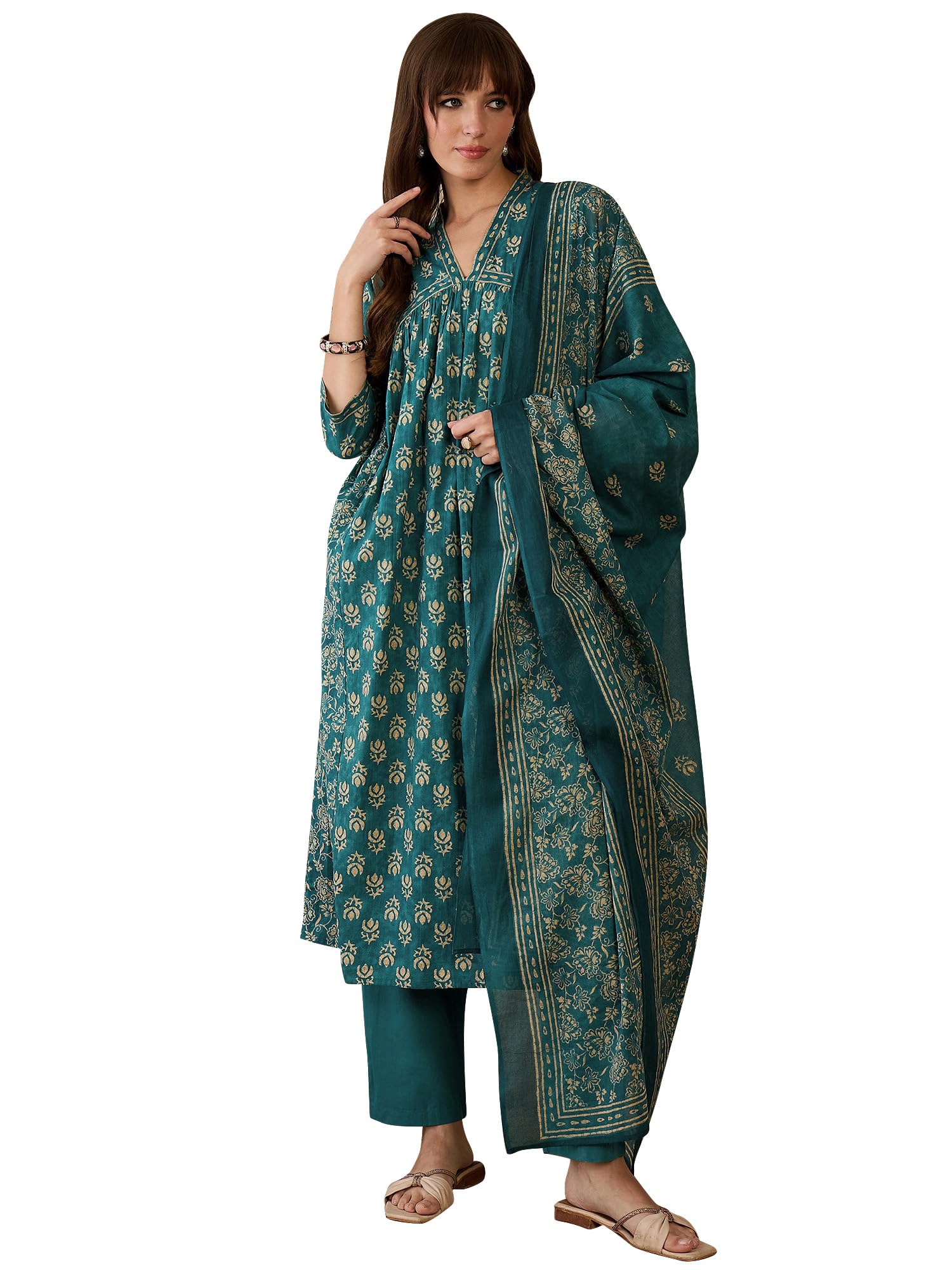 indo era Women Pure Cotton Kurta Set with Dupatta | Festive Suit Set, 9730-picture-58