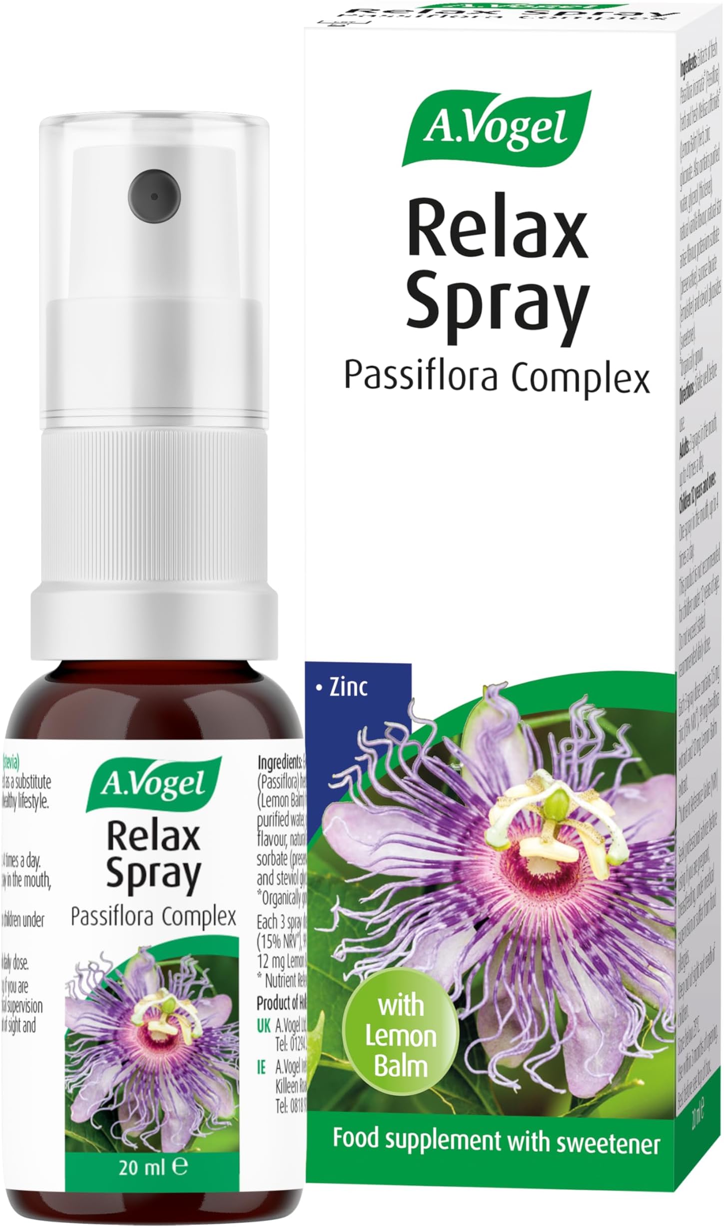 A.Vogel Relax Spray Passiflora Complex | Passiflora Supports Relaxation | Extracts of Passion Flower, Lemon Balm & Zinc, which Protects Cells from Oxidative Stress | 20ml