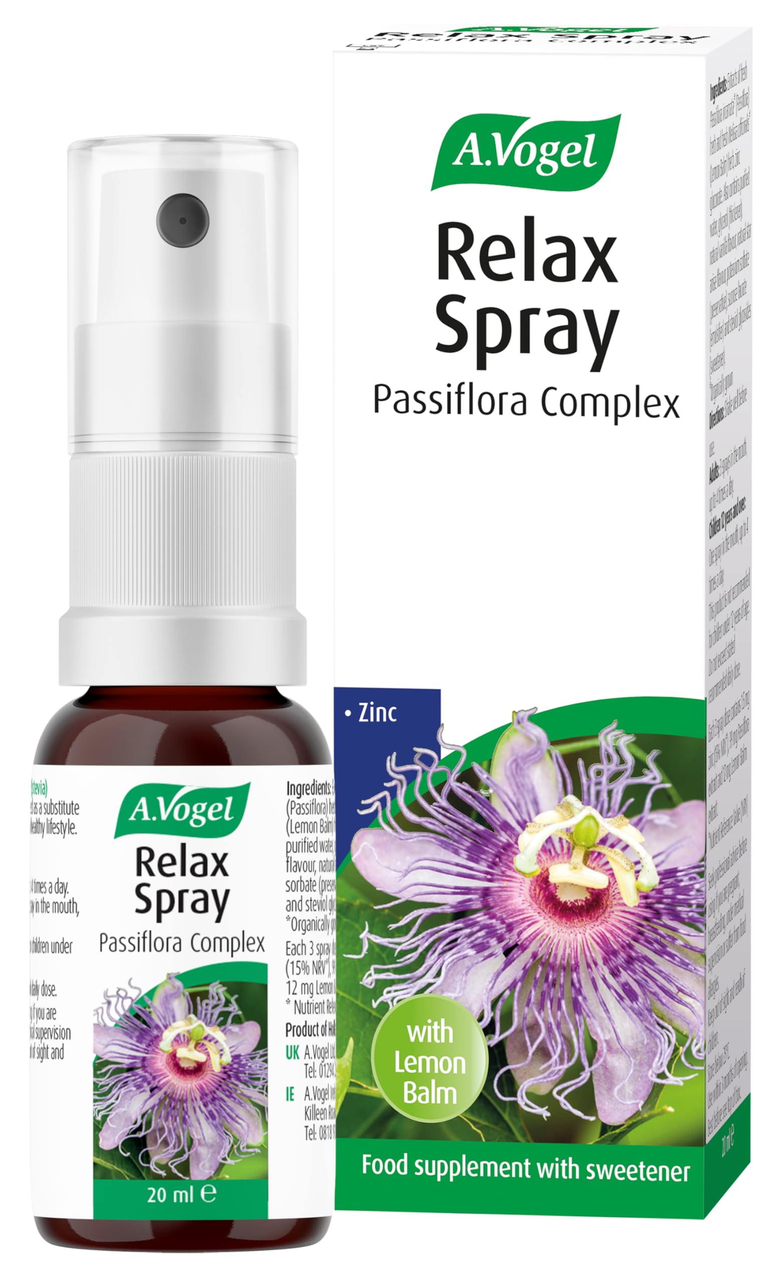 A.Vogel Passiflora Complex Spray | Passiflora Supports Relaxation | Extracts of Passion Flower, Lemon Balm & Zinc, which Protects Cells from Oxidative Stress | 20ml