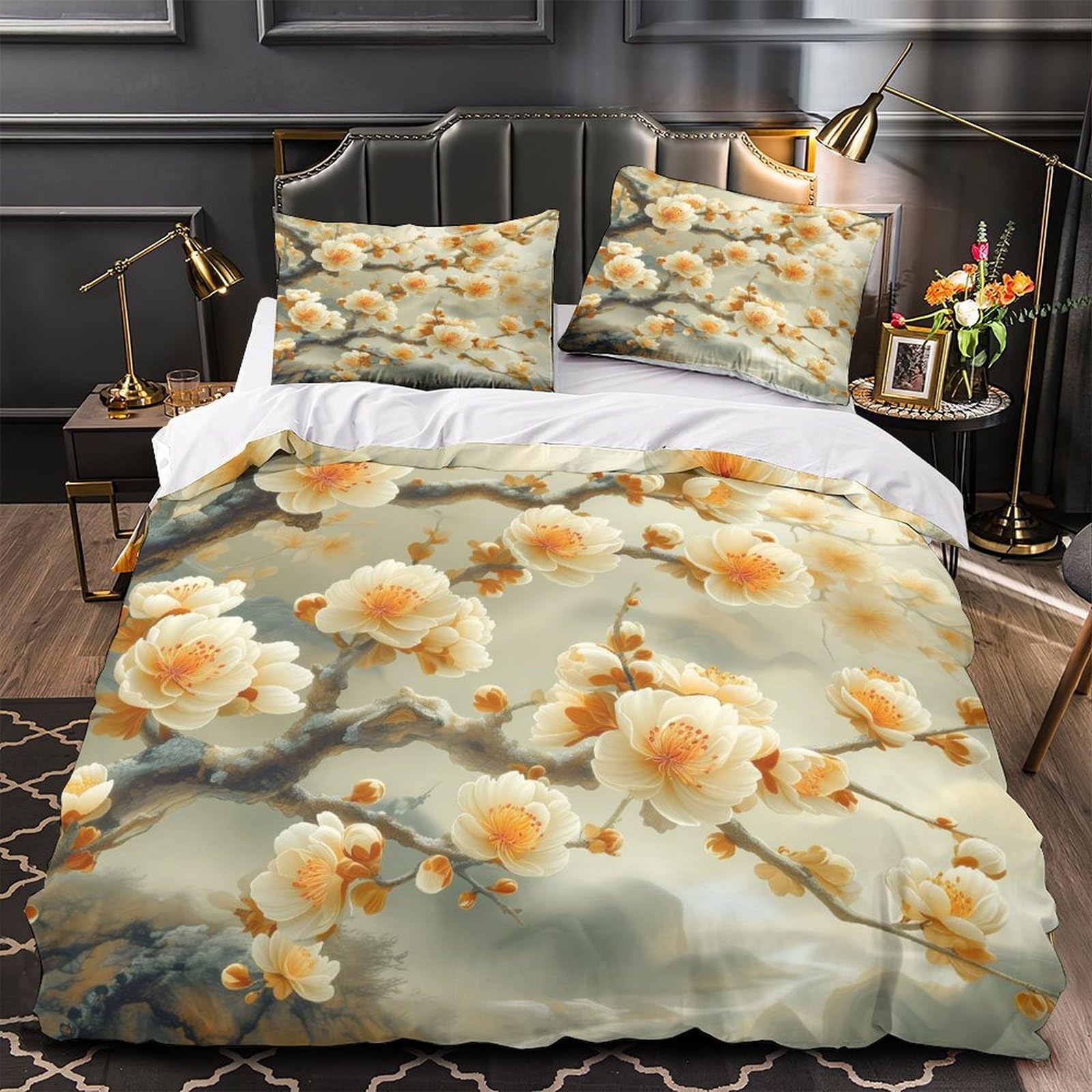 Housse de couette fleurs printanières en microfibre 3D premium 140x200cm