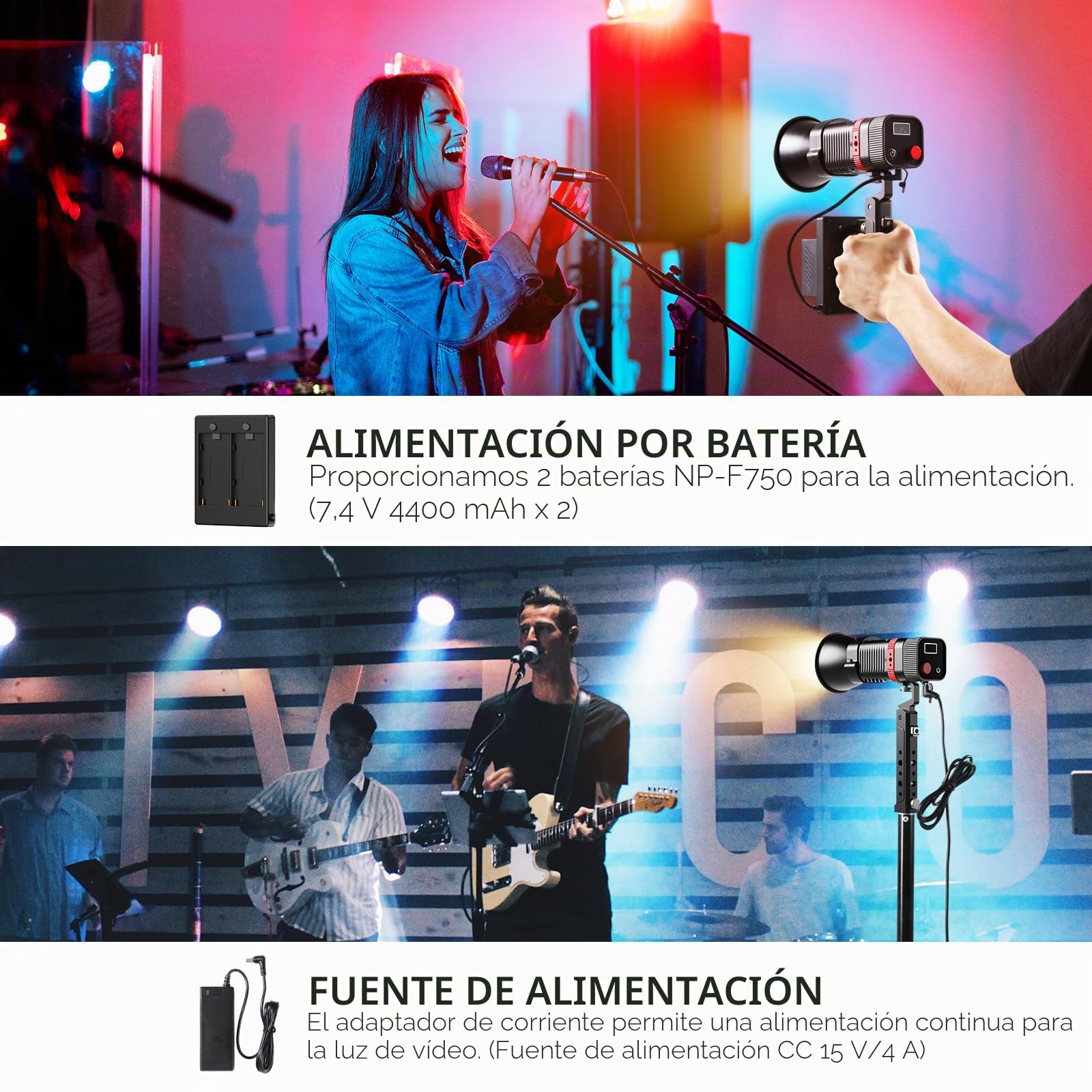 GVM PL60B - Lámpara de vídeo (60 W, para iluminación de estudio COB, iluminación de fotografía portátil para grabación, iluminación de vídeo LED portátil, proyector exterior para control por
